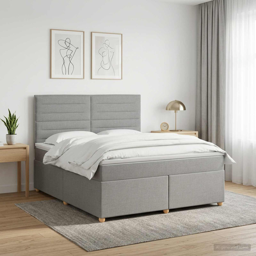 vidaXL Łóżko kontynentalne z materacem jasnoszary 160 x 200 cm tkanina