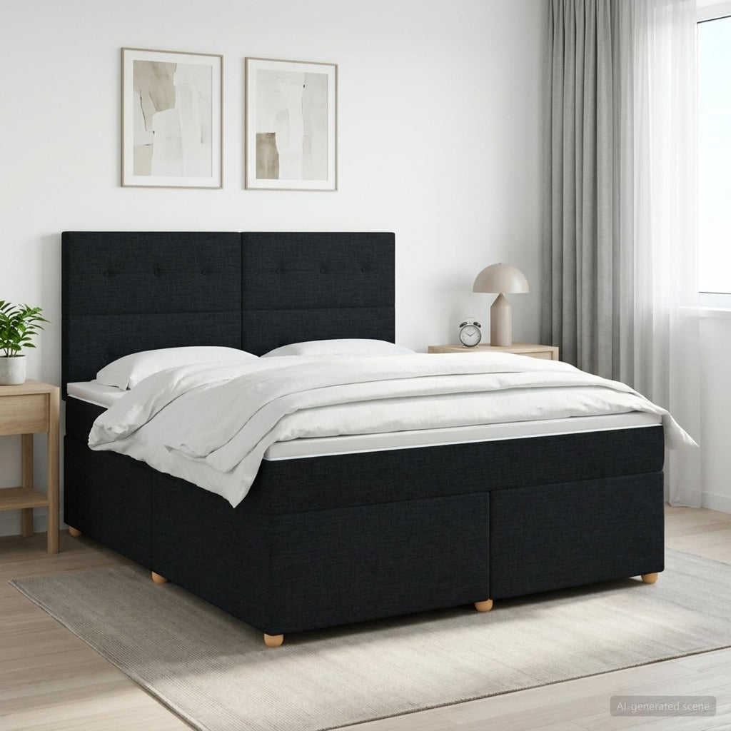 vidaXL Łóżko kontynentalne z materacem Czarny 140 x 190 cm tkanina
