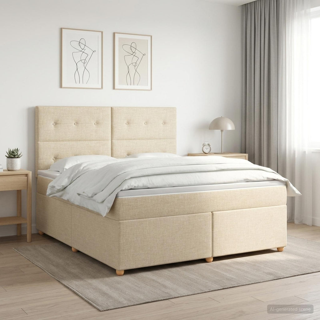 vidaXL Łóżko kontynentalne z materacem kremowy 160 x 200 cm tkanina