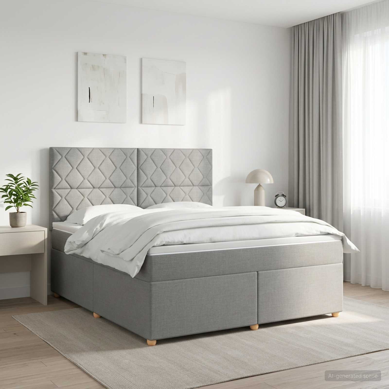 vidaXL Łóżko kontynentalne z materacem jasnoszary 160 x 200 cm tkanina