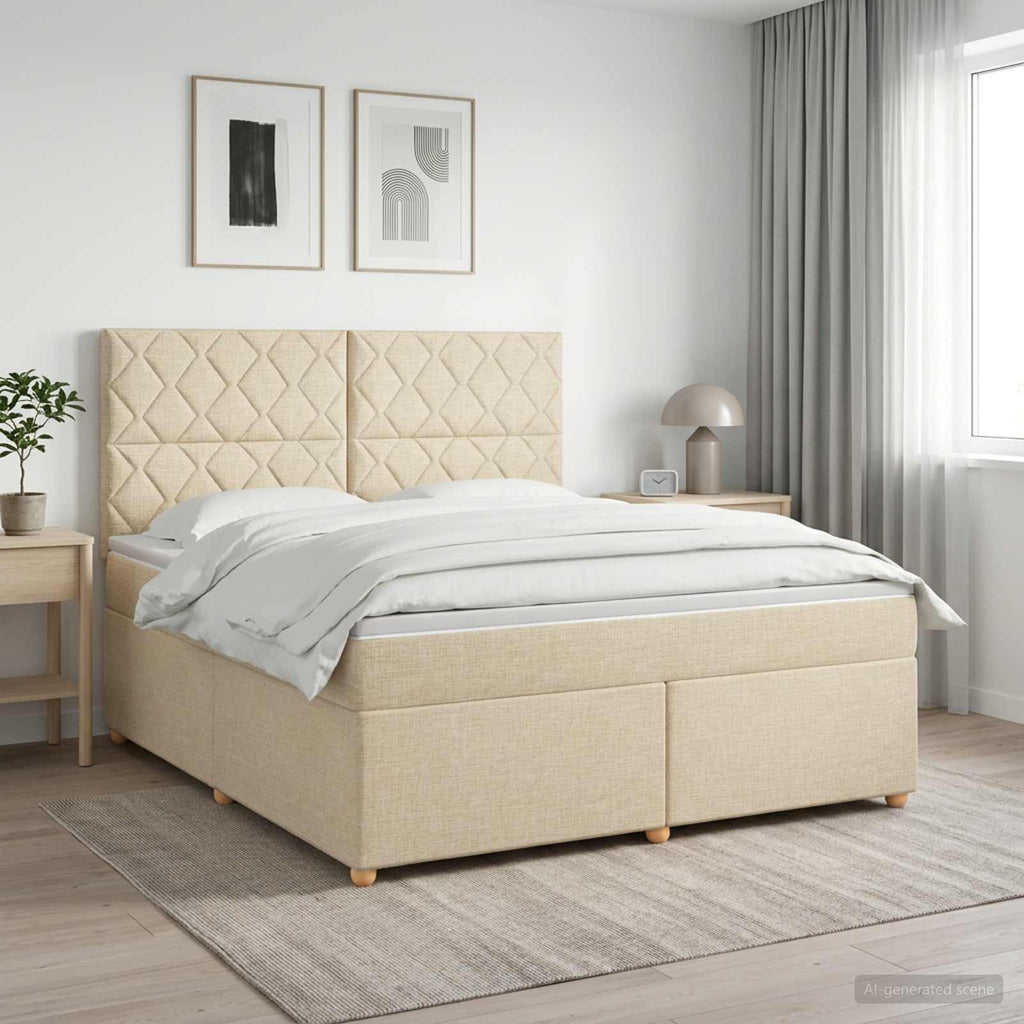 vidaXL Łóżko kontynentalne z materacem kremowy 180 x 200 cm tkanina