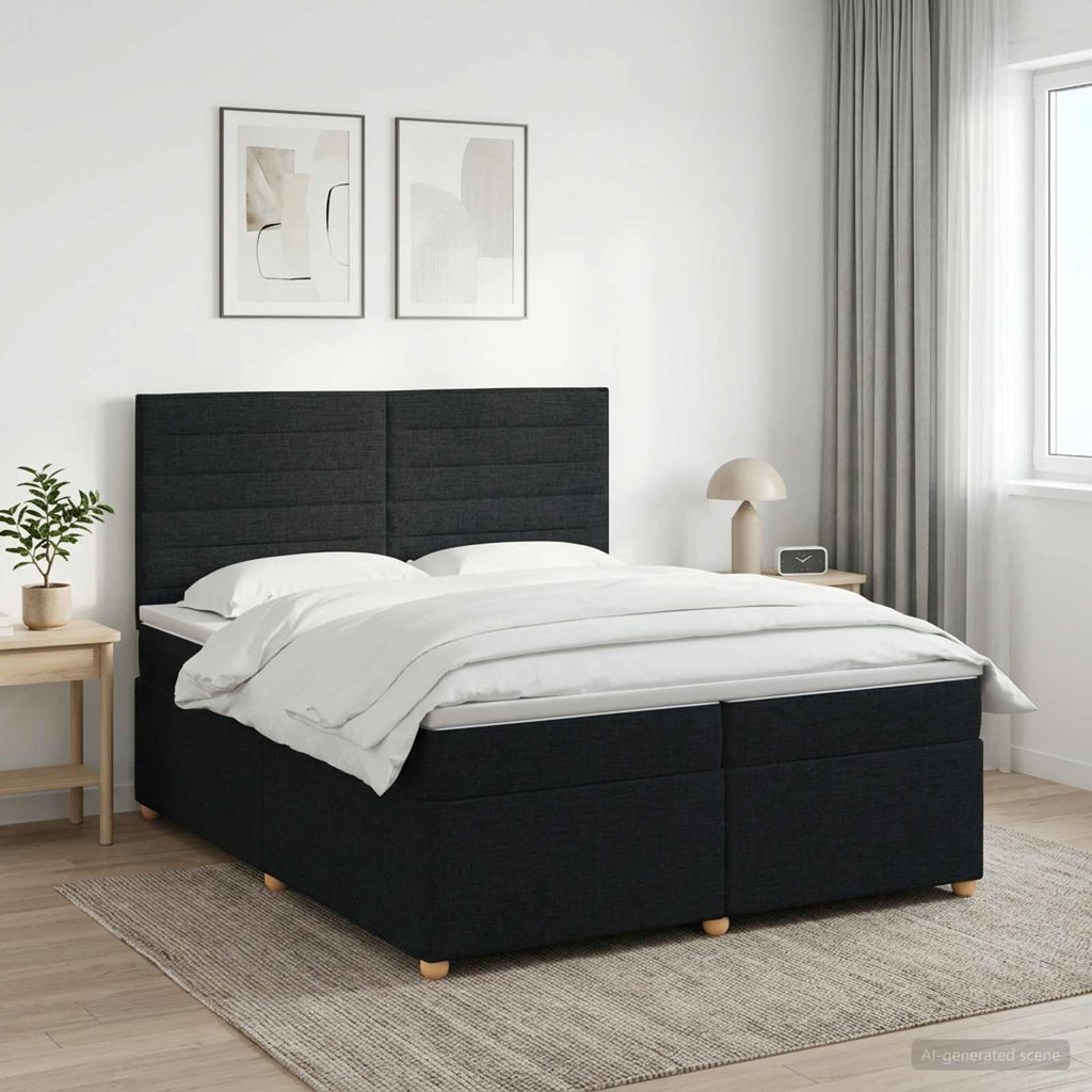 vidaXL Łóżko kontynentalne z materacem Czarny 200 x 200 cm tkanina