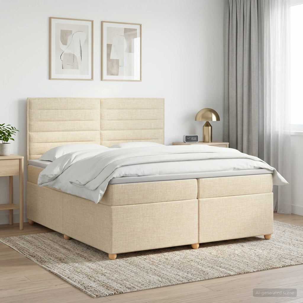 vidaXL Łóżko kontynentalne z materacem kremowy 200 x 200 cm tkanina