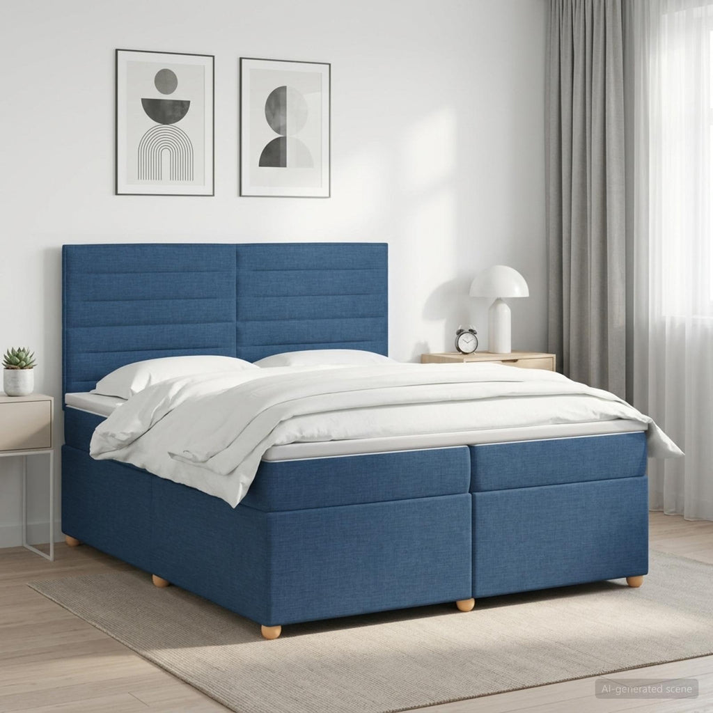 vidaXL Łóżko kontynentalne z materacem niebieski 200 x 200 cm tkanina