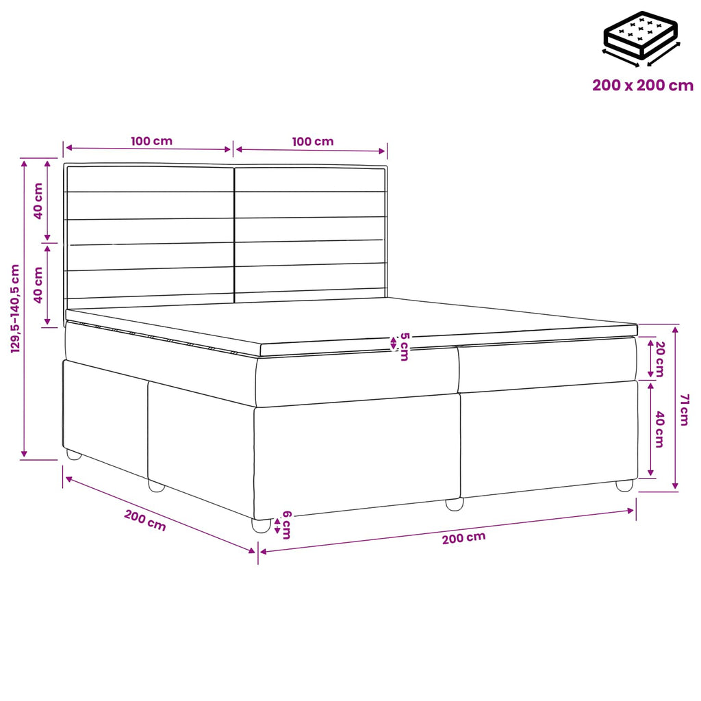 vidaXL Łóżko kontynentalne z materacem niebieski 200 x 200 cm tkanina