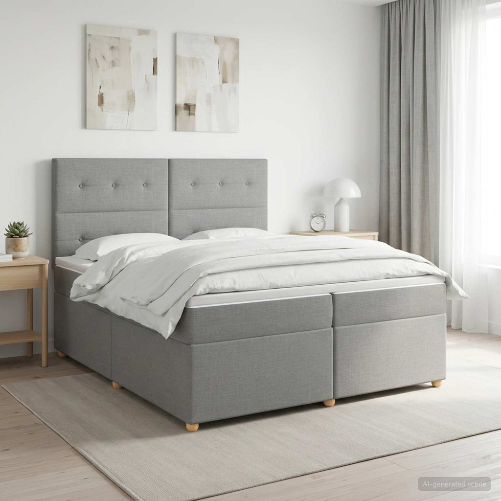 vidaXL Łóżko kontynentalne z materacem jasnoszary 200 x 200 cm tkanina
