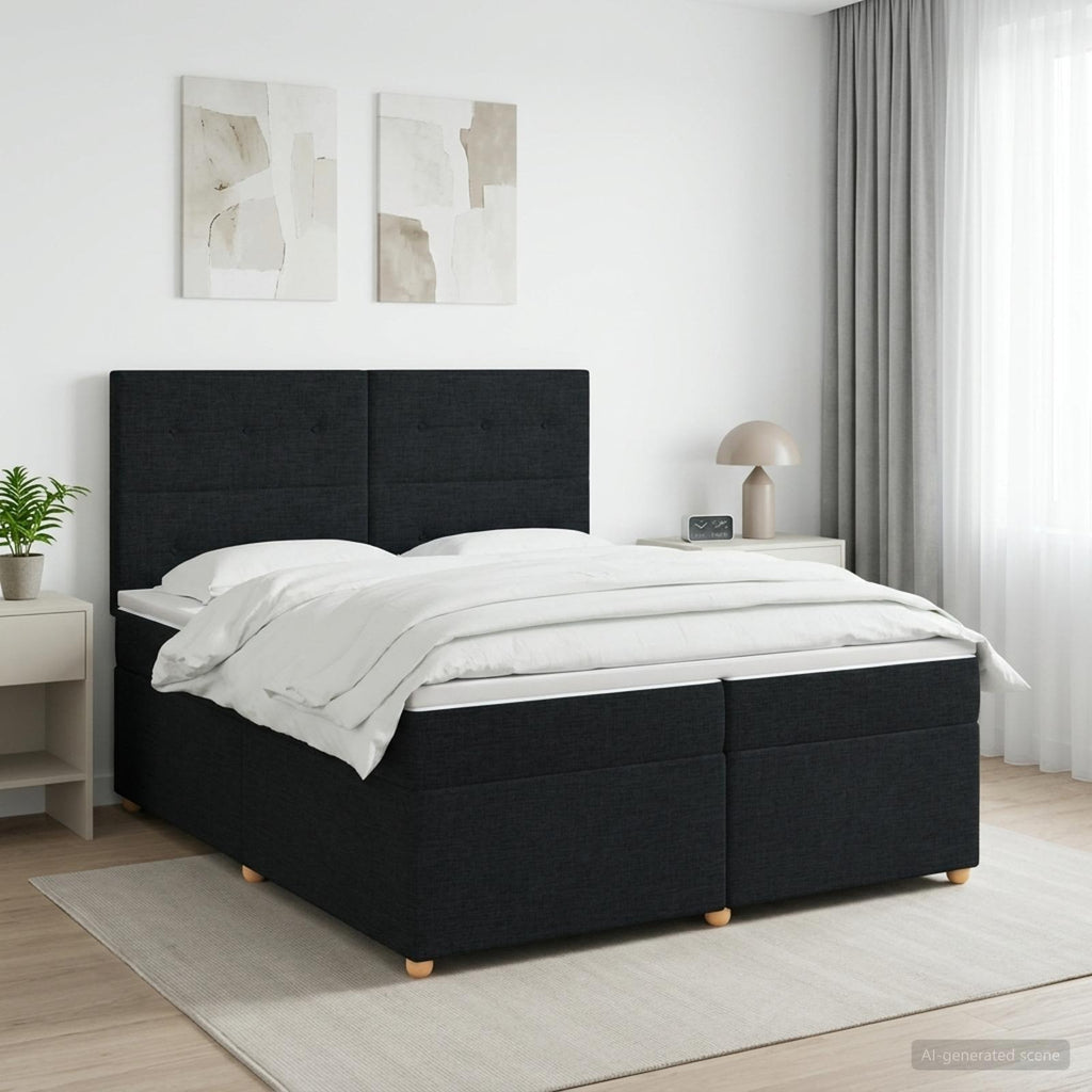 vidaXL Łóżko kontynentalne z materacem Czarny 200 x 200 cm tkanina