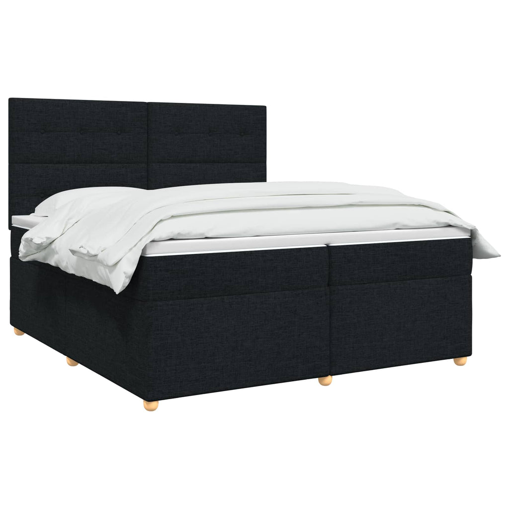 vidaXL Łóżko kontynentalne z materacem Czarny 200 x 200 cm tkanina