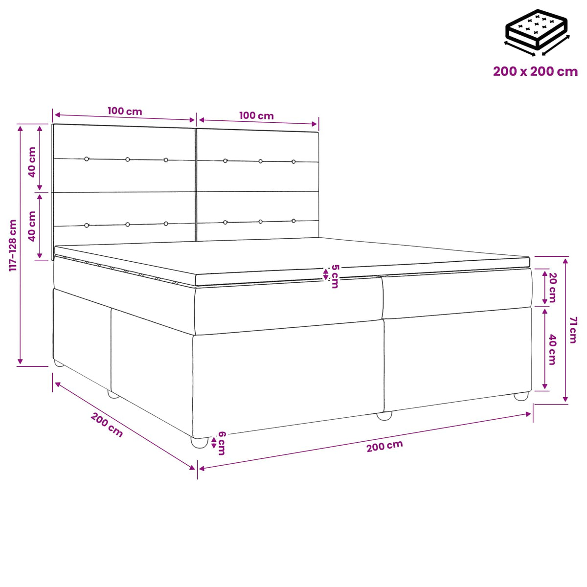 vidaXL Łóżko kontynentalne z materacem Ciemnoszary 200 x 200 cm
