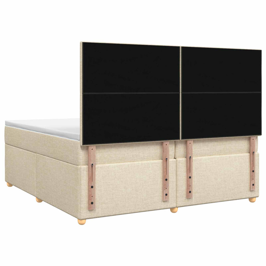 vidaXL Łóżko kontynentalne z materacem kremowy 200 x 200 cm tkanina