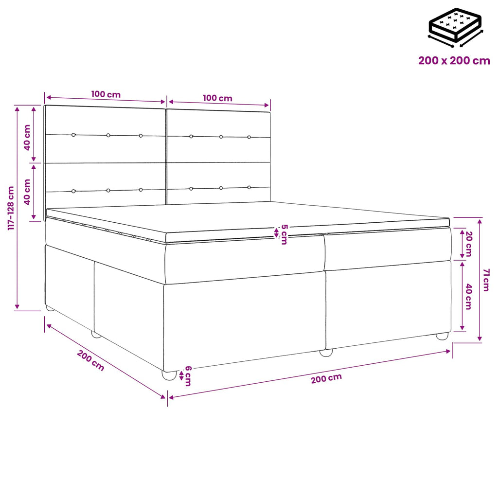 vidaXL Łóżko kontynentalne z materacem kremowy 200 x 200 cm tkanina