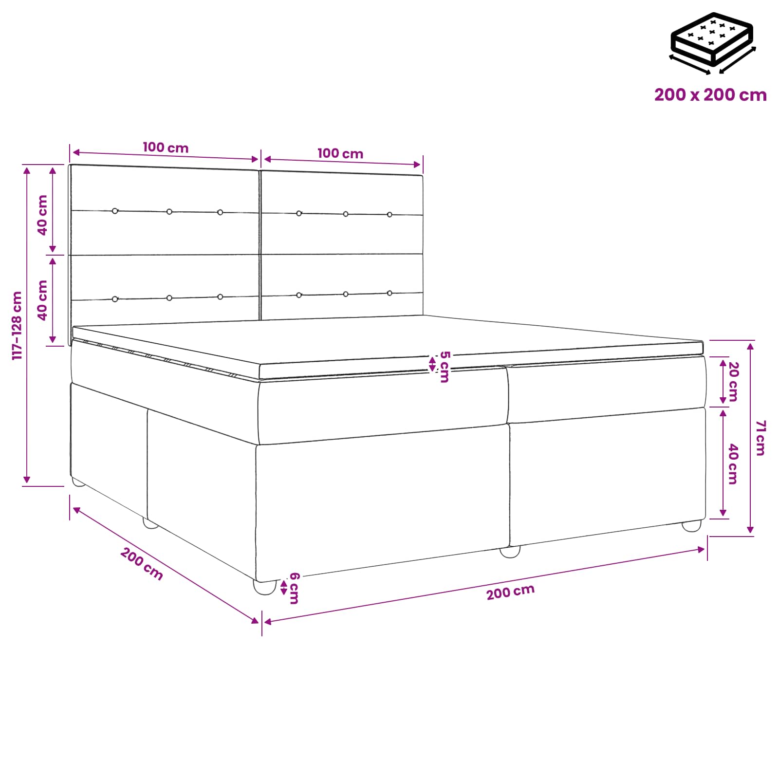 vidaXL Łóżko kontynentalne z materacem kremowy 200 x 200 cm tkanina