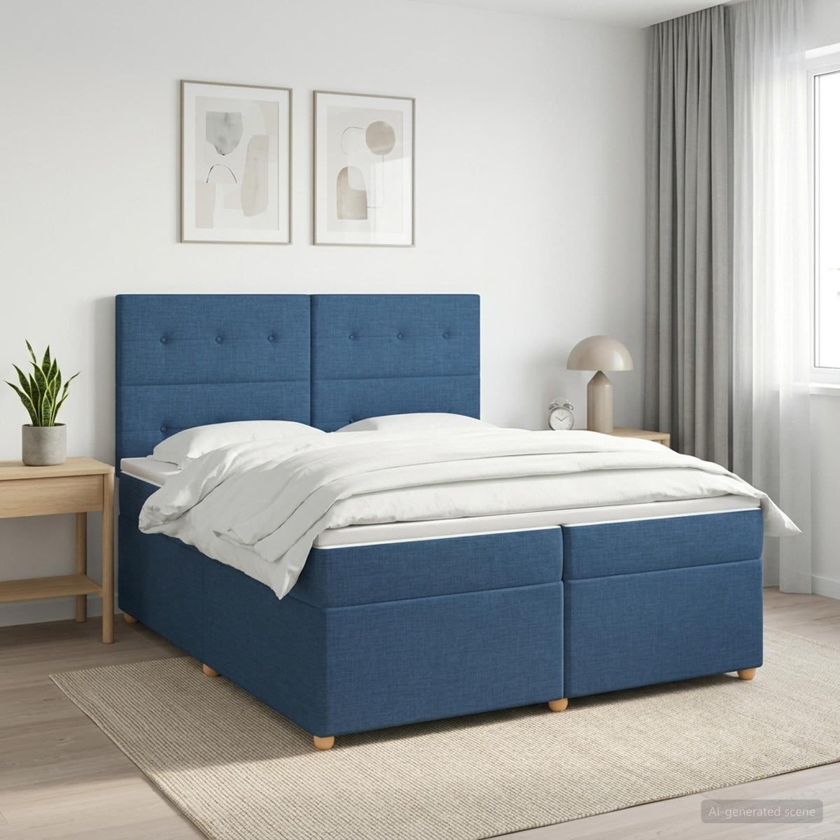 vidaXL Łóżko kontynentalne z materacem niebieski 200 x 200 cm tkanina