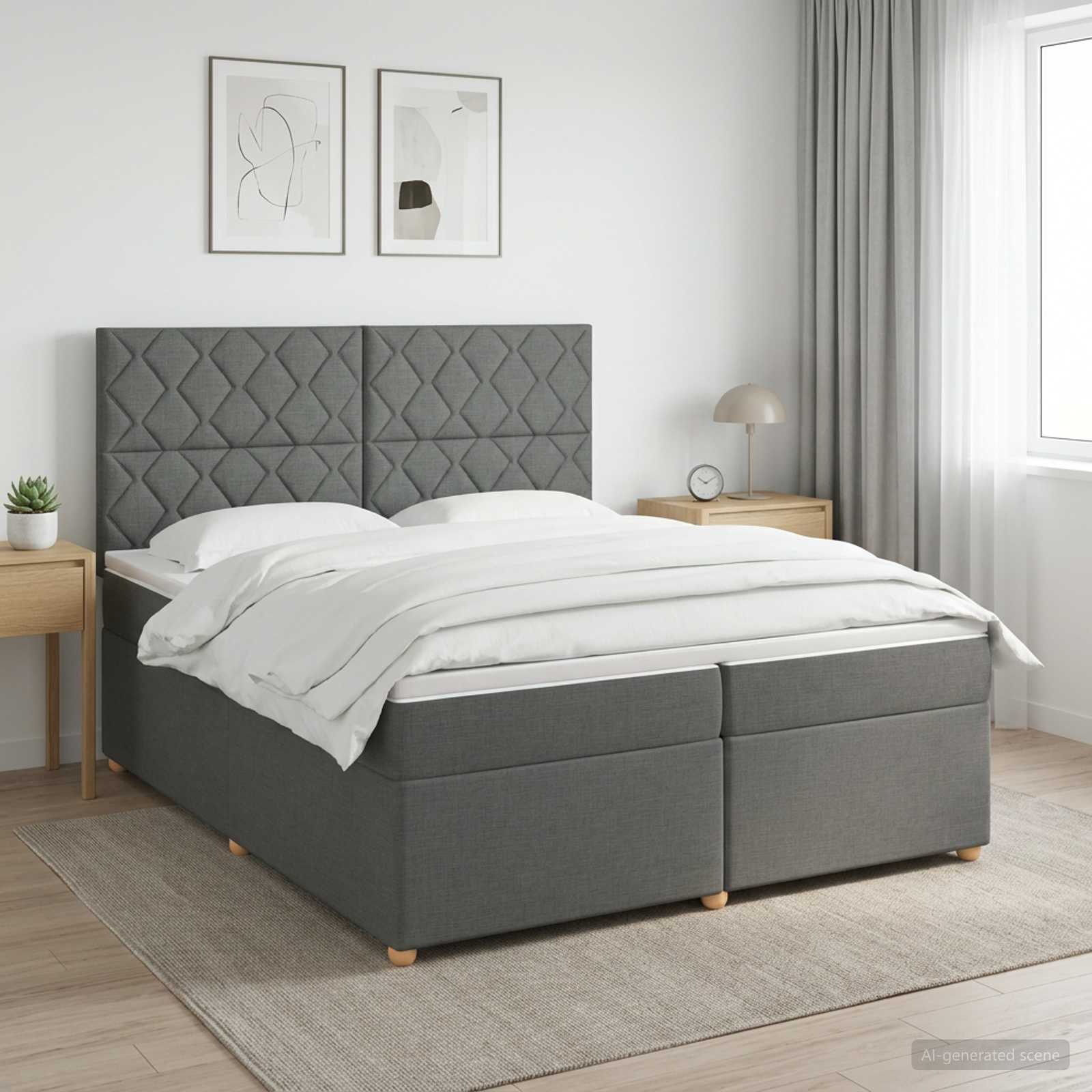 vidaXL Łóżko kontynentalne z materacem ciemnoszary 200 x 200 cm