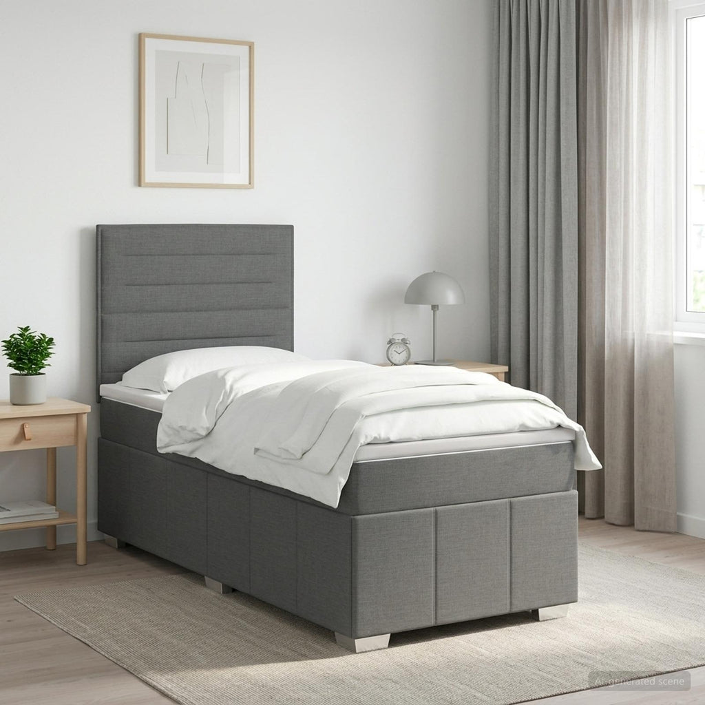 vidaXL Łóżko kontynentalne z materacem ciemnoszary 90 x 190 cm tkanina