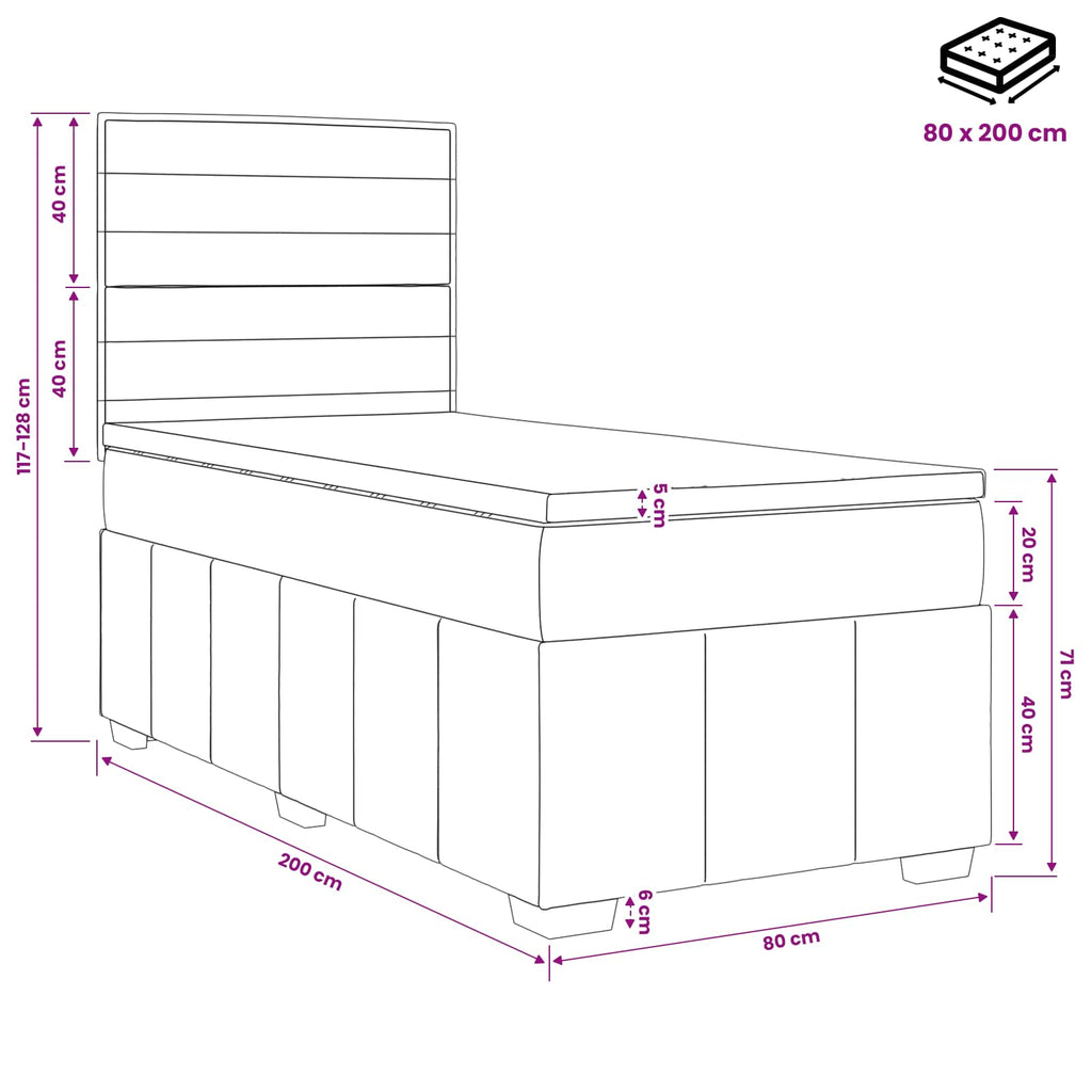 vidaXL Łóżko kontynentalne z materacem ciemnoszary 80 x 200 cm tkanina