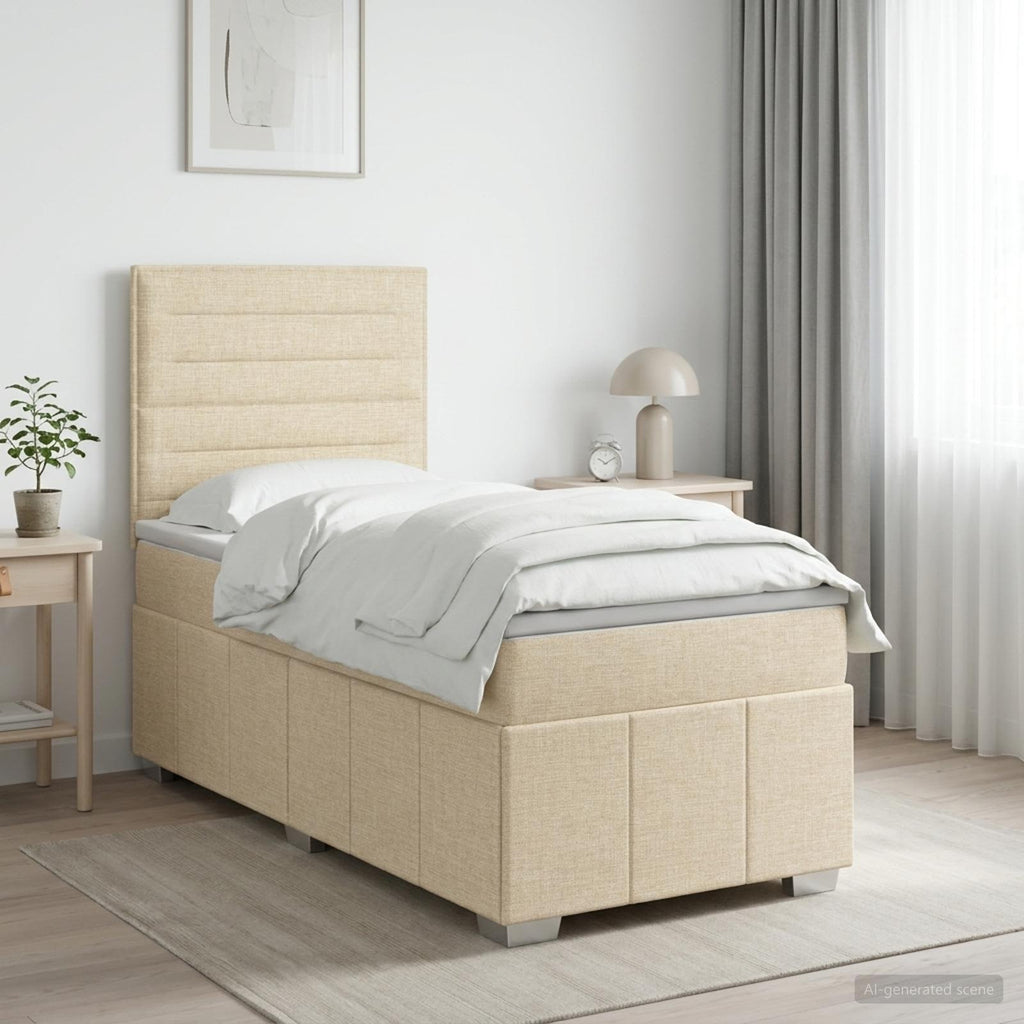 vidaXL Łóżko kontynentalne z materacem kremowy 90 x 200 cm tkanina