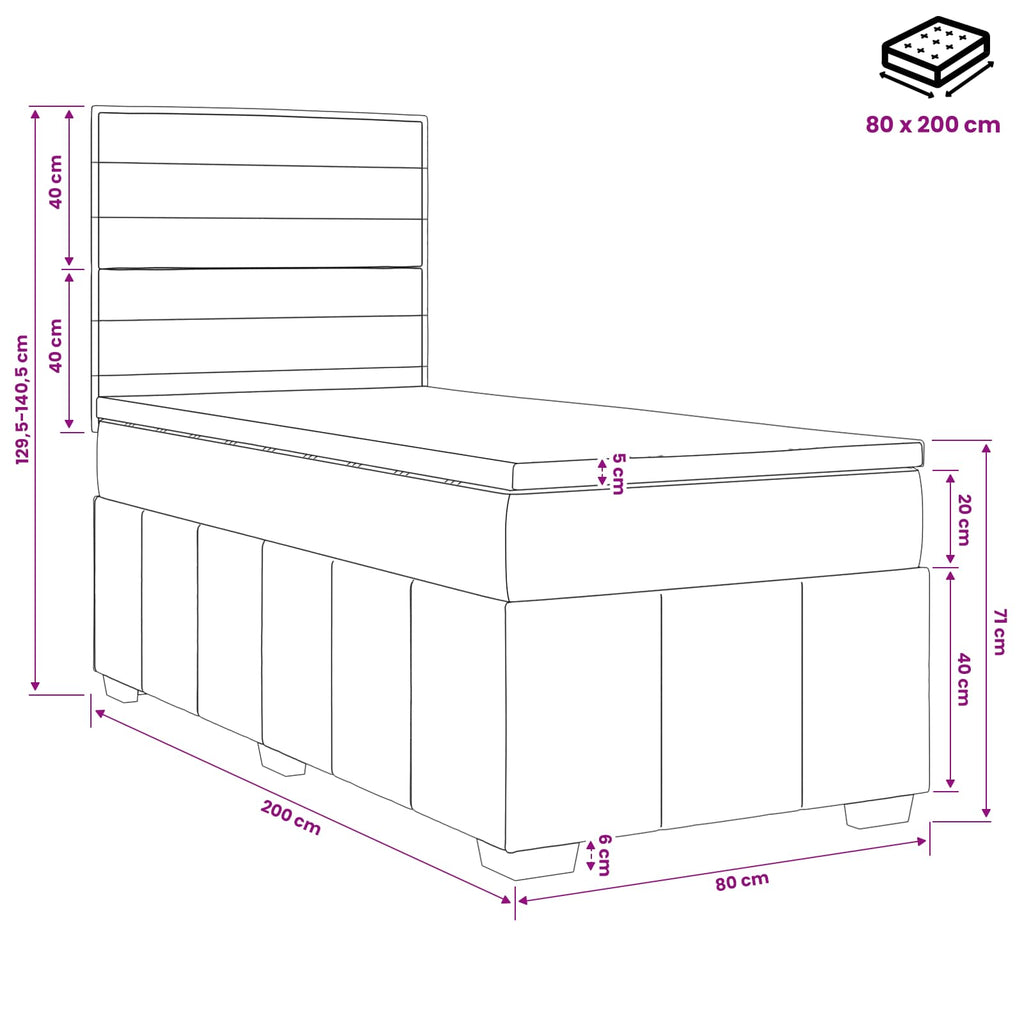 vidaXL Łóżko kontynentalne z materacem kremowy 80 x 200 cm tkanina