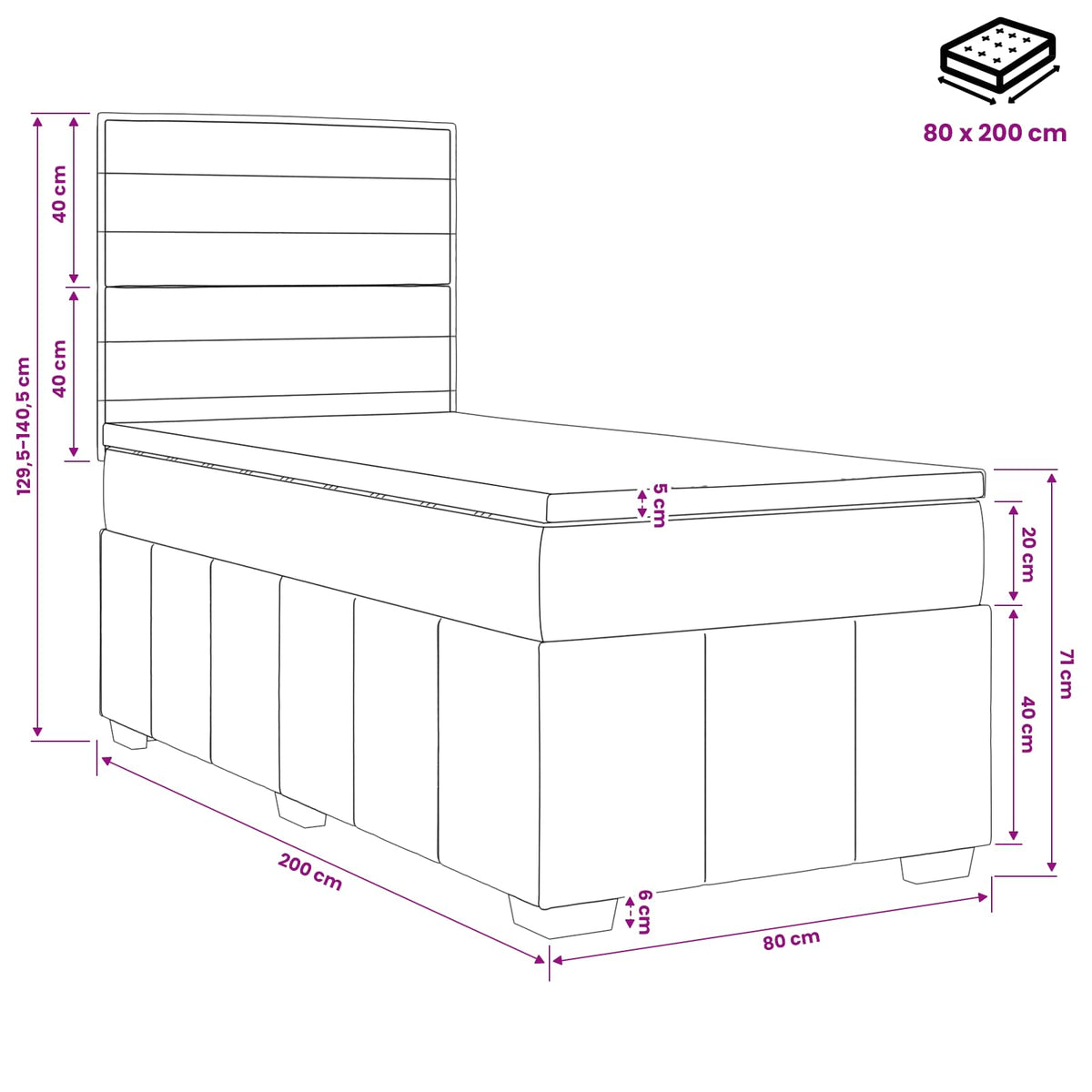 vidaXL Łóżko kontynentalne z materacem kremowy 80 x 200 cm tkanina