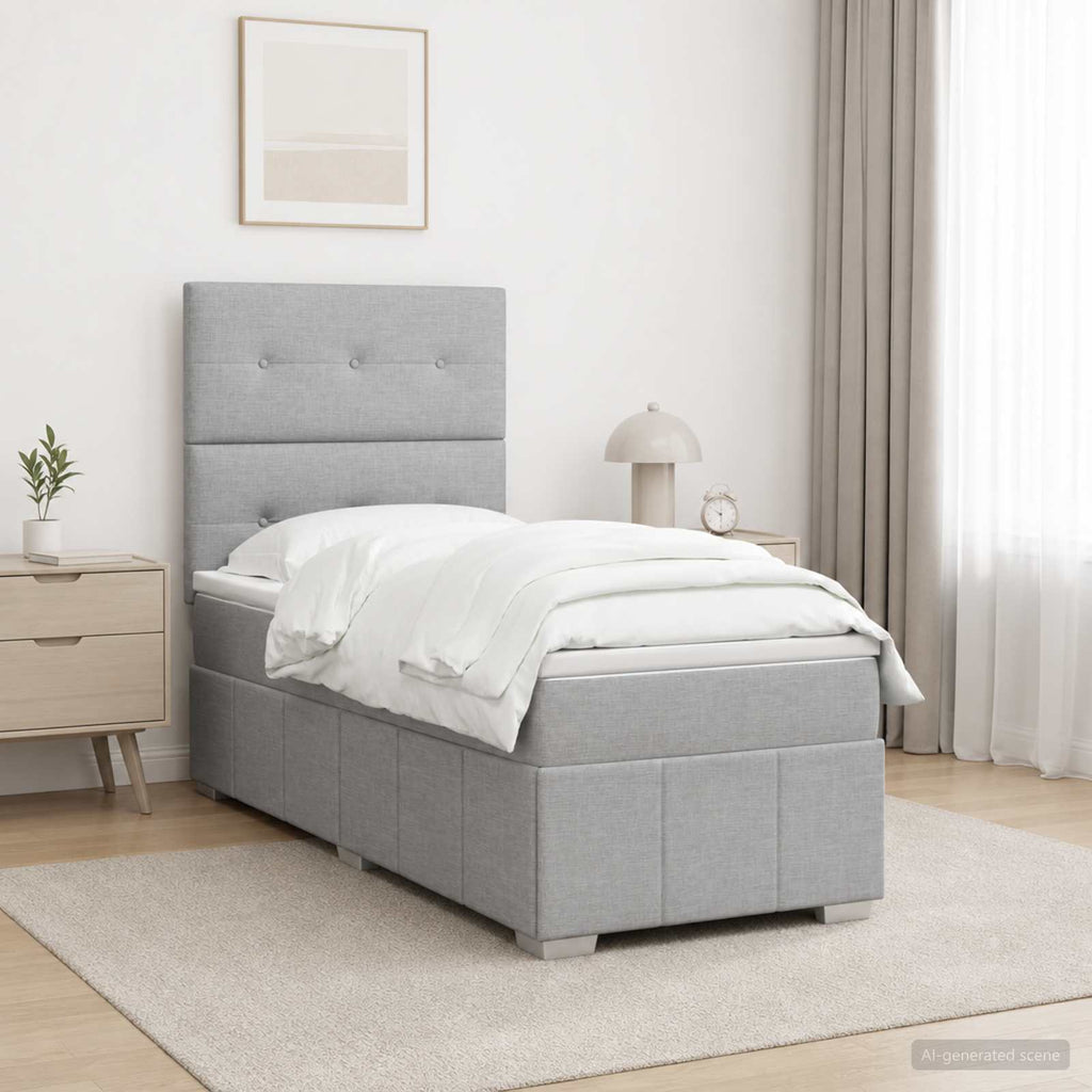 vidaXL Łóżko kontynentalne z materacem jasnoszary 100 x 200 cm tkanina
