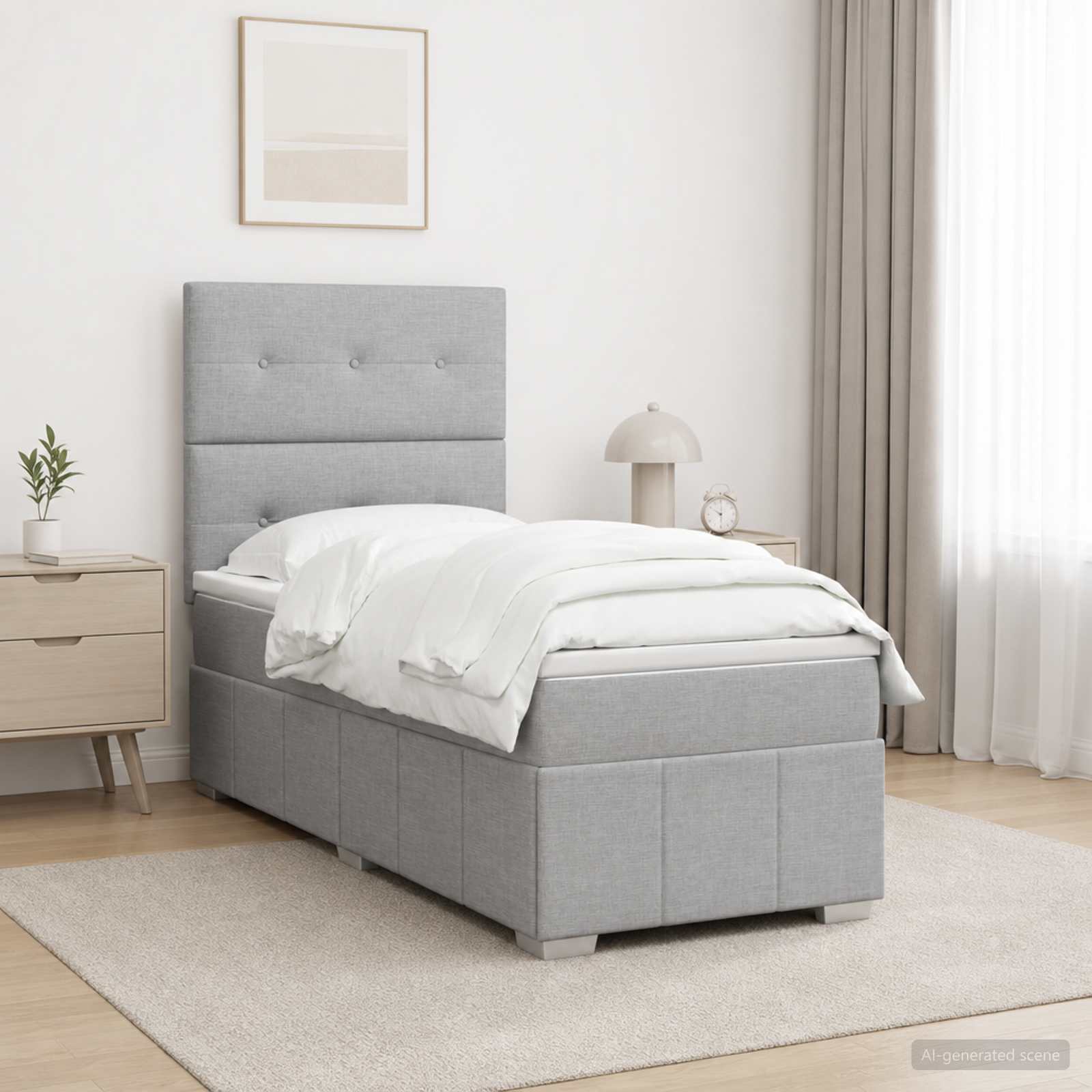 vidaXL Łóżko kontynentalne z materacem jasnoszary 100 x 200 cm tkanina