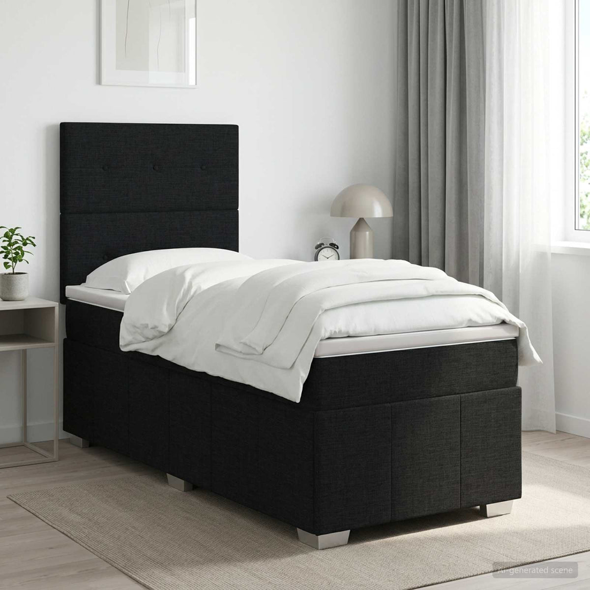 vidaXL Łóżko kontynentalne z materacem Czarny 100 x 200 cm tkanina