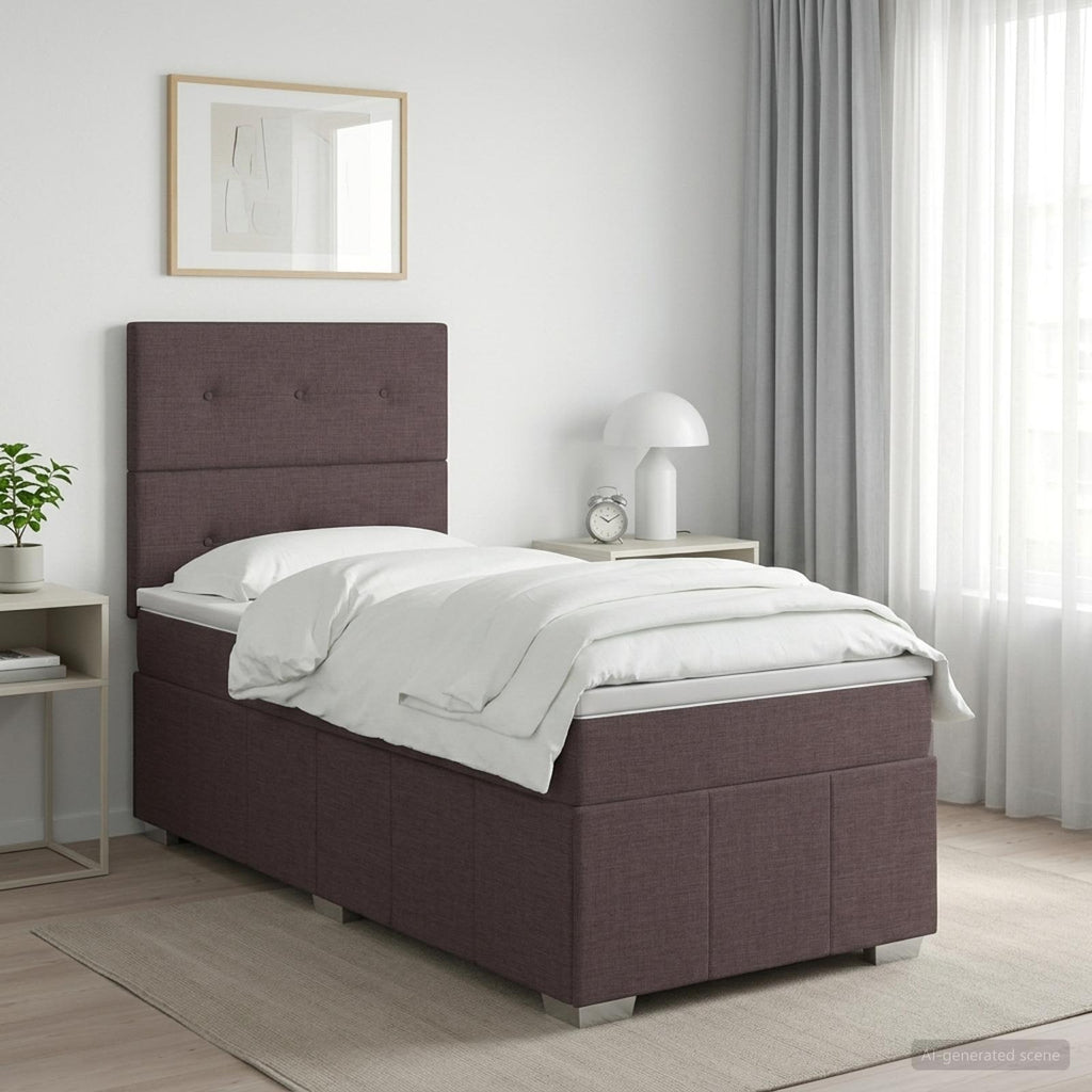 vidaXL Łóżko kontynentalne z materacem Ciemny brąz 90 x 200 cm tkanina