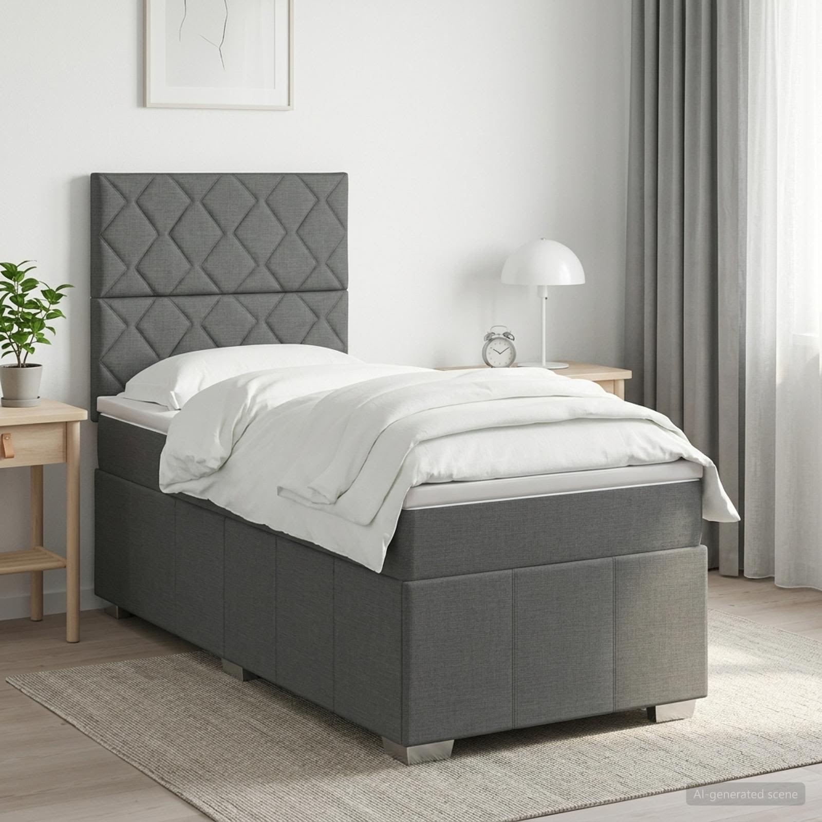 vidaXL Łóżko kontynentalne z materacem ciemnoszary 90 x 190 cm tkanina