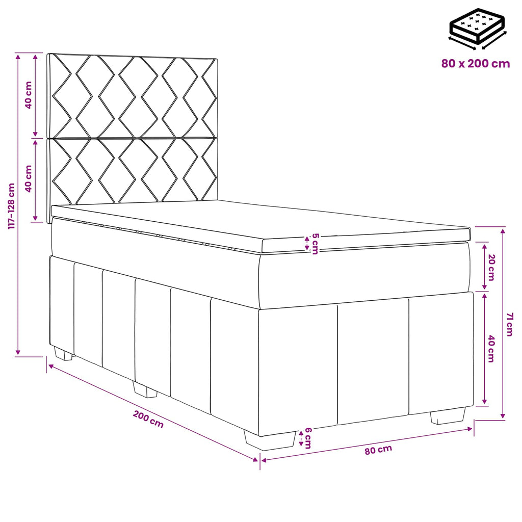 vidaXL Łóżko kontynentalne z materacem kremowy 80 x 200 cm tkanina