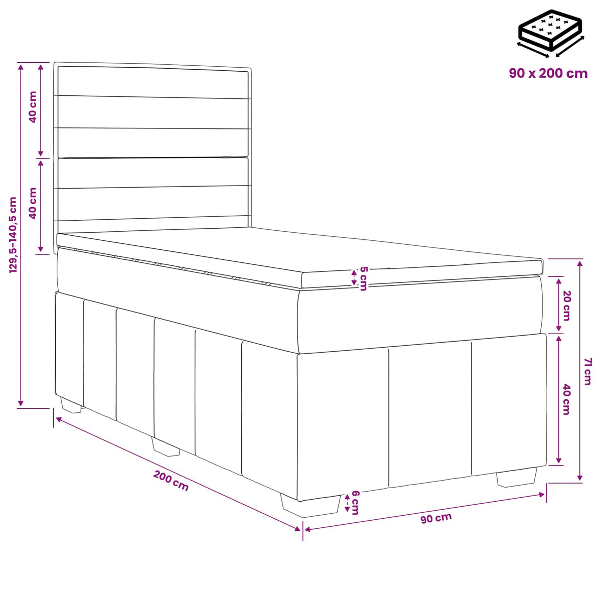 vidaXL Łóżko kontynentalne z materacem jasnoszary 90 x 200 cm tkanina