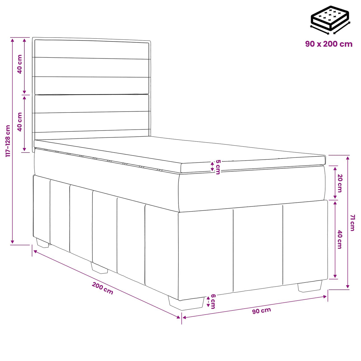 vidaXL Łóżko kontynentalne z materacem niebieski 90 x 200 cm tkanina