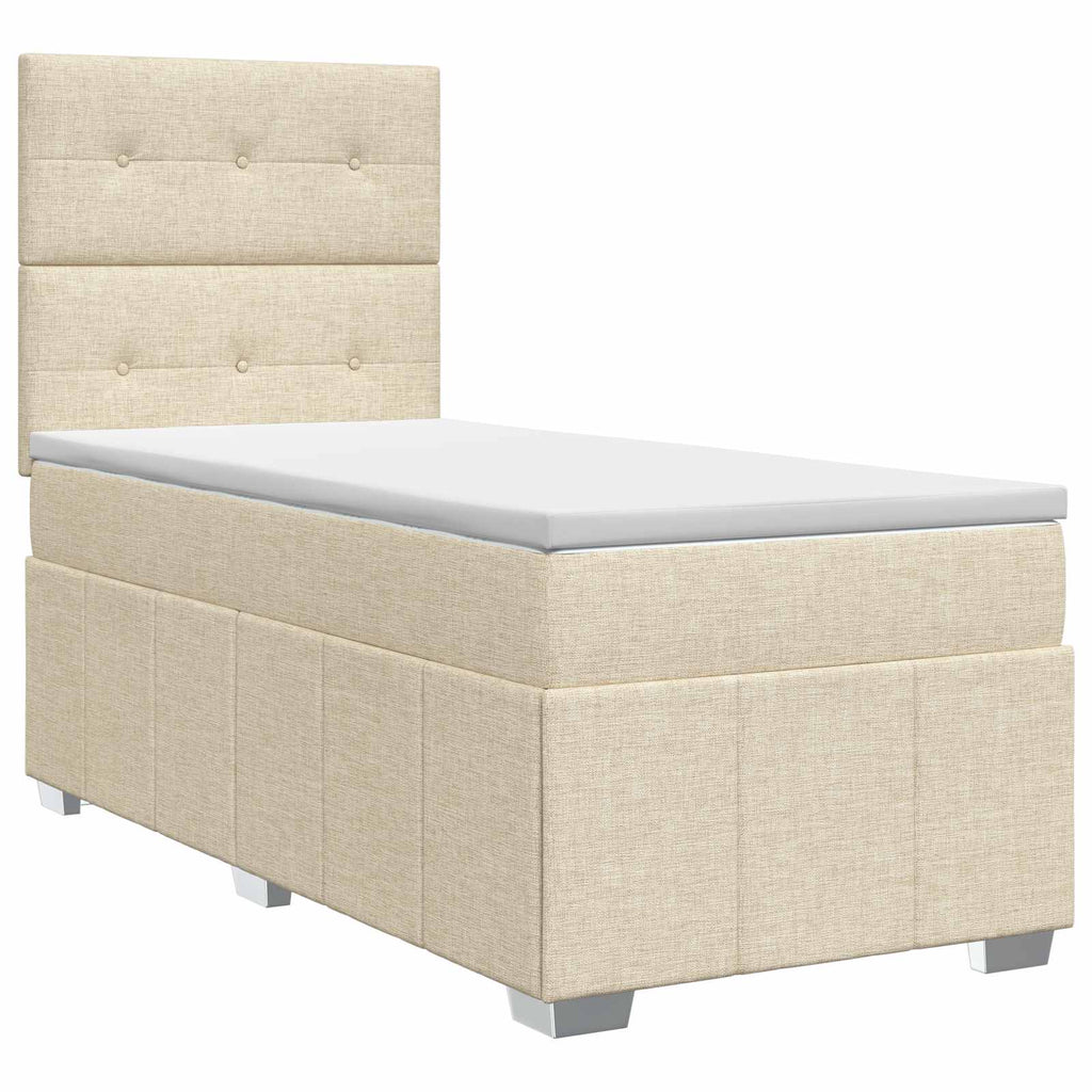 vidaXL Łóżko kontynentalne z materacem kremowy 90 x 200 cm tkanina