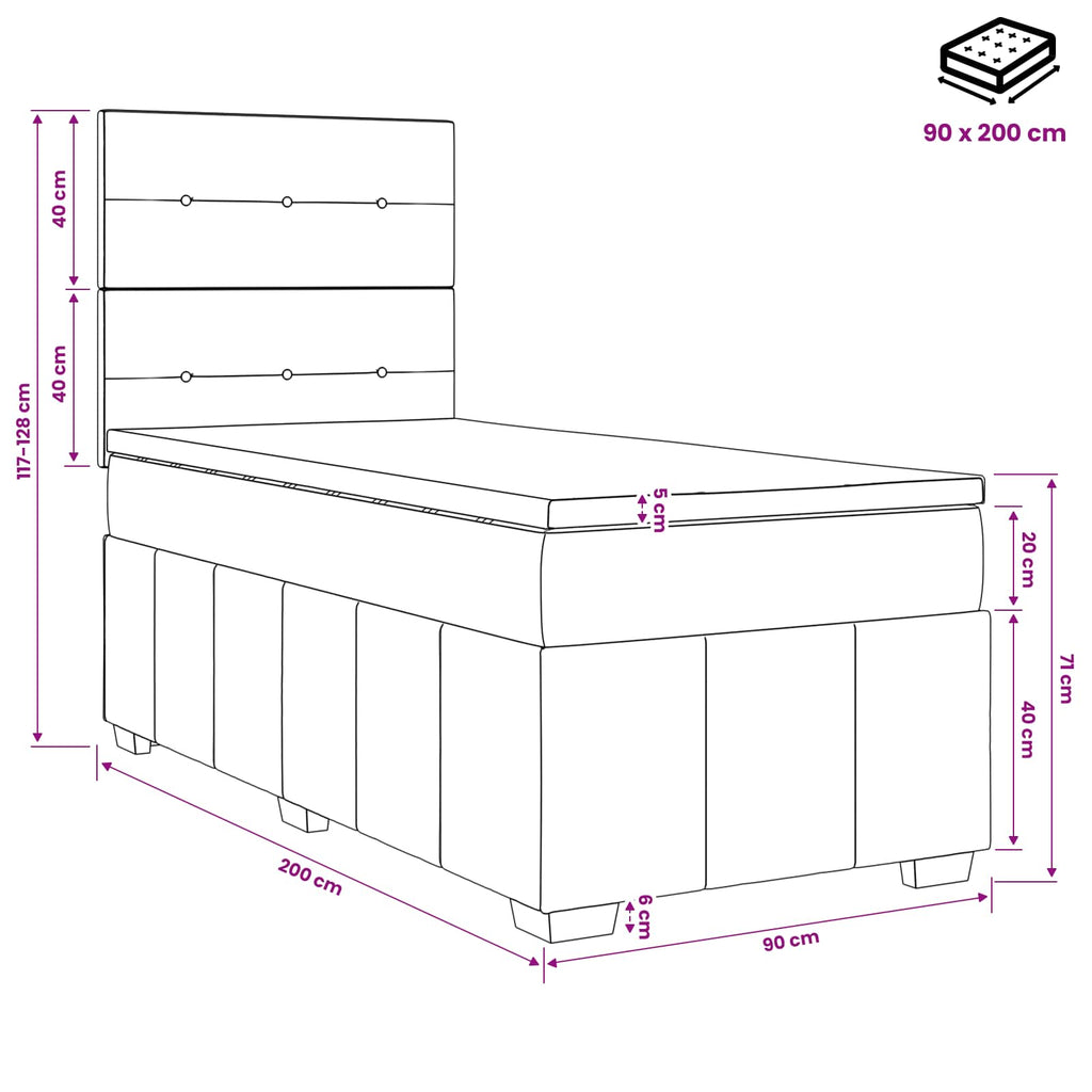 vidaXL Łóżko kontynentalne z materacem kremowy 90 x 200 cm tkanina