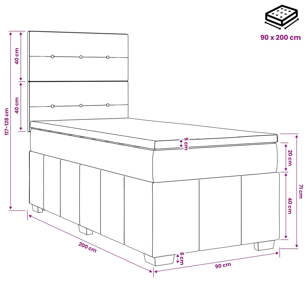 vidaXL Łóżko kontynentalne z materacem kremowy 90 x 200 cm tkanina