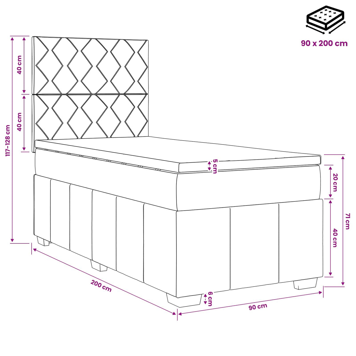 vidaXL Łóżko kontynentalne z materacem jasnoszary 90 x 200 cm tkanina