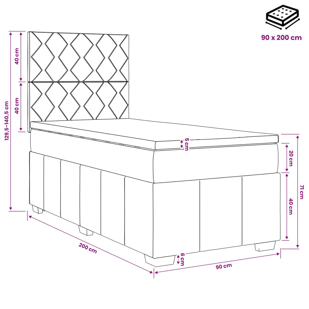 vidaXL Łóżko kontynentalne z materacem Czarny 90 x 200 cm tkanina