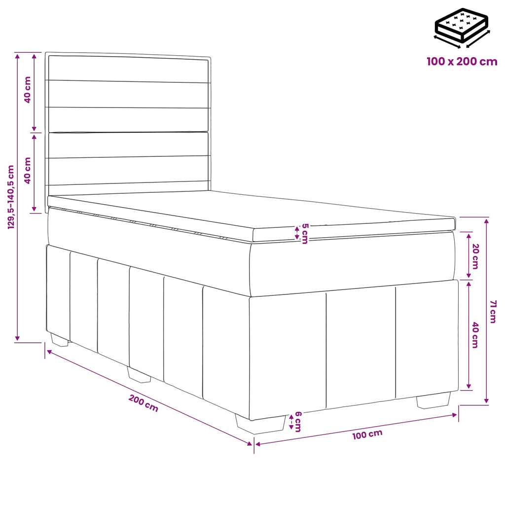 vidaXL Łóżko kontynentalne z materacem Czarny 100 x 200 cm tkanina