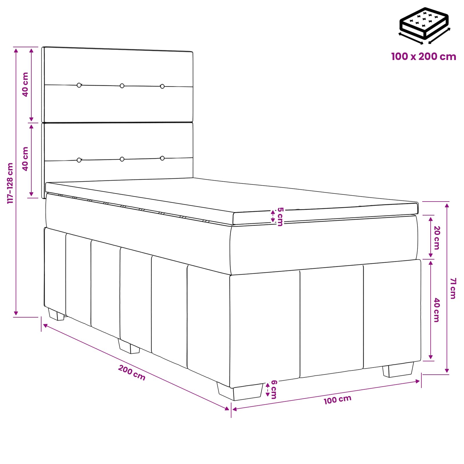 vidaXL Łóżko kontynentalne z materacem Ciemny brąz 100 x 200 cm