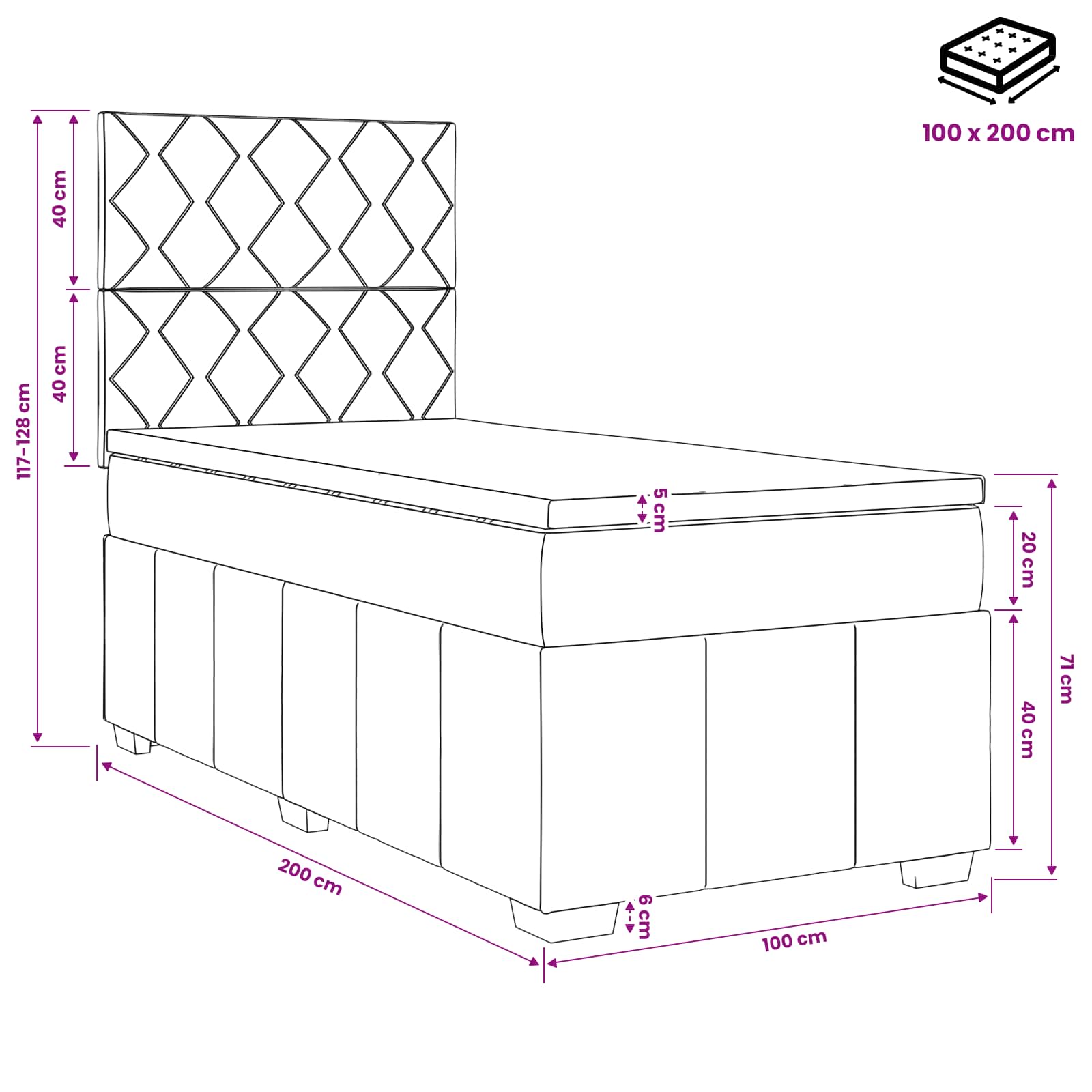 vidaXL Łóżko kontynentalne z materacem Ciemnoszary 100 x 200 cm