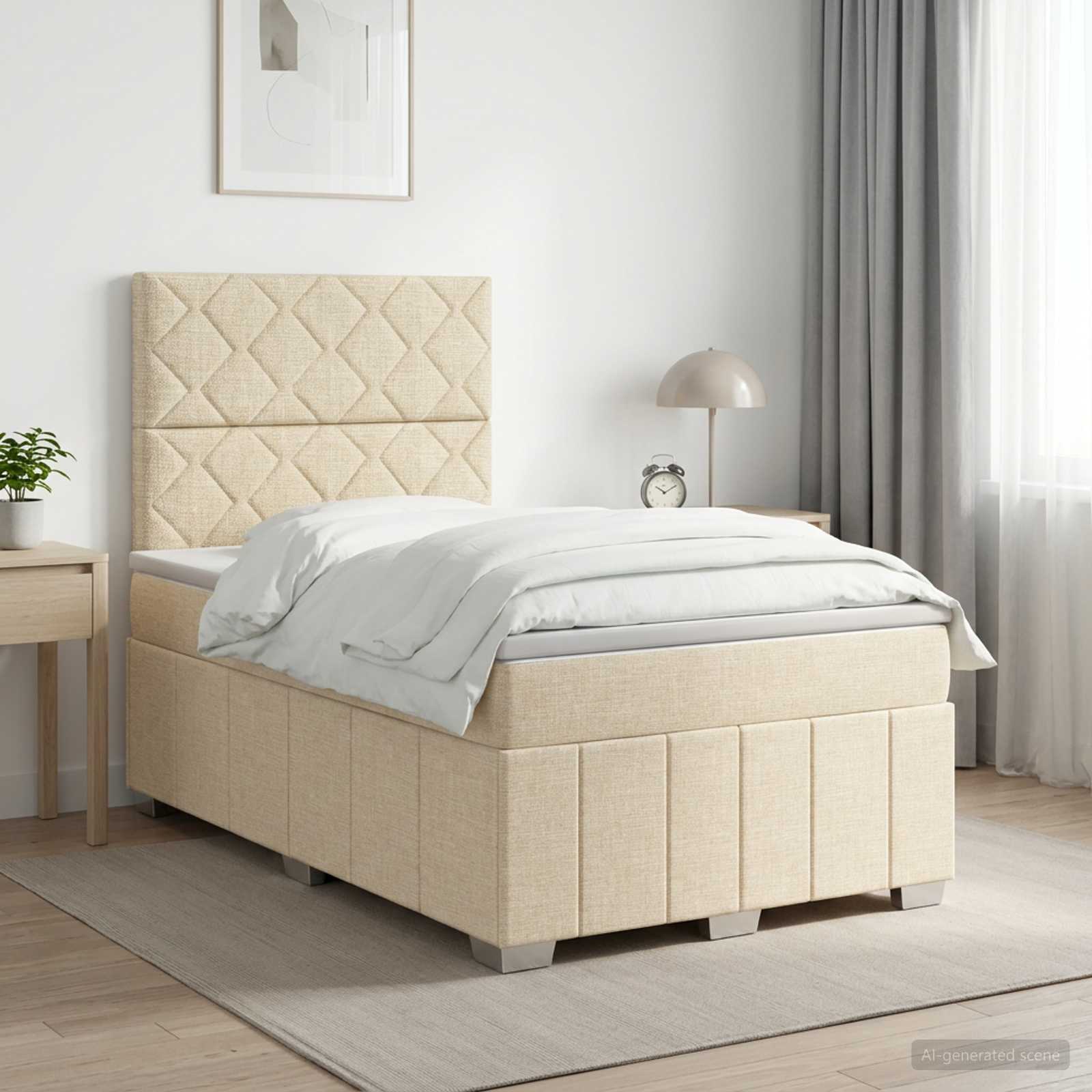 vidaXL Łóżko kontynentalne z materacem kremowy 120 x 190 cm tkanina