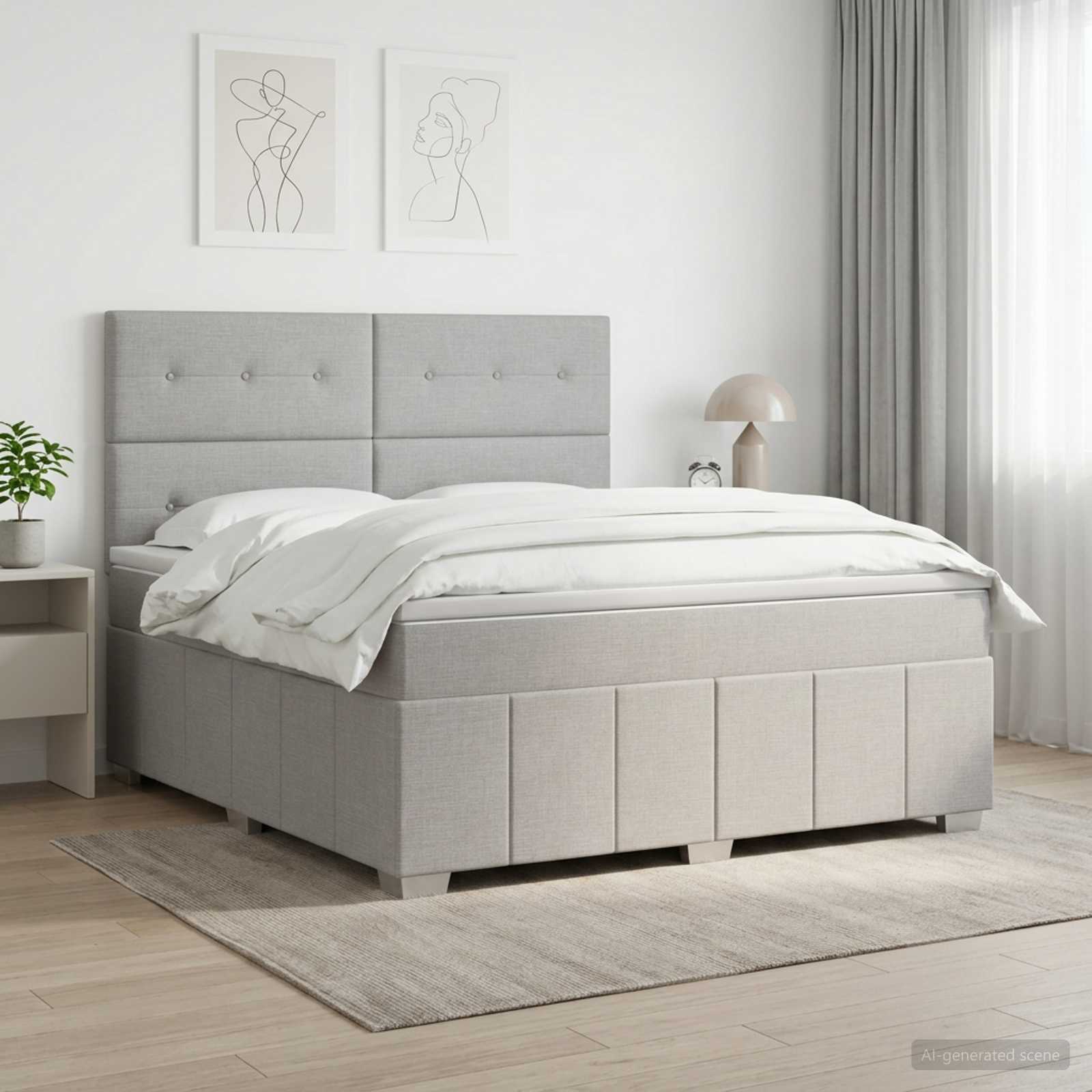 vidaXL Łóżko kontynentalne z materacem jasnoszary 160 x 200 cm tkanina