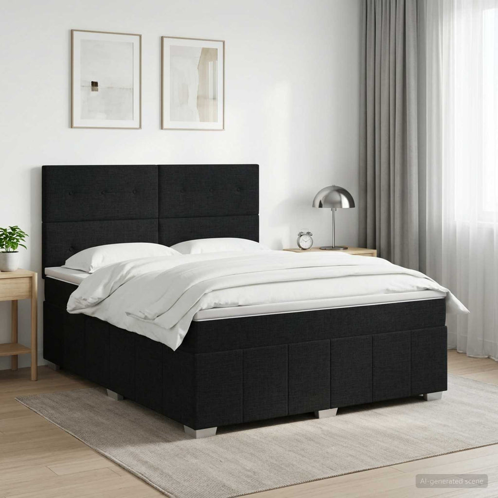 vidaXL Łóżko kontynentalne z materacem Czarny 140 x 200 cm tkanina
