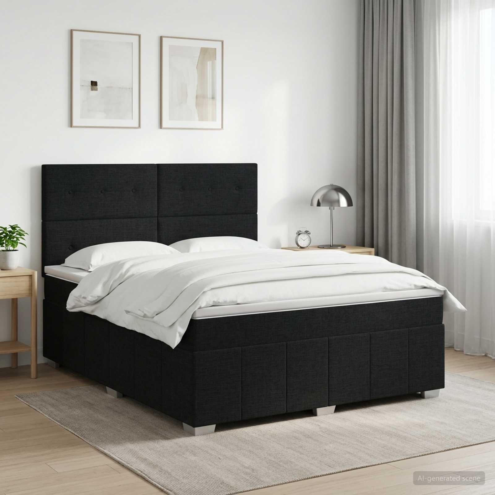 vidaXL Łóżko kontynentalne z materacem Czarny 140 x 200 cm tkanina