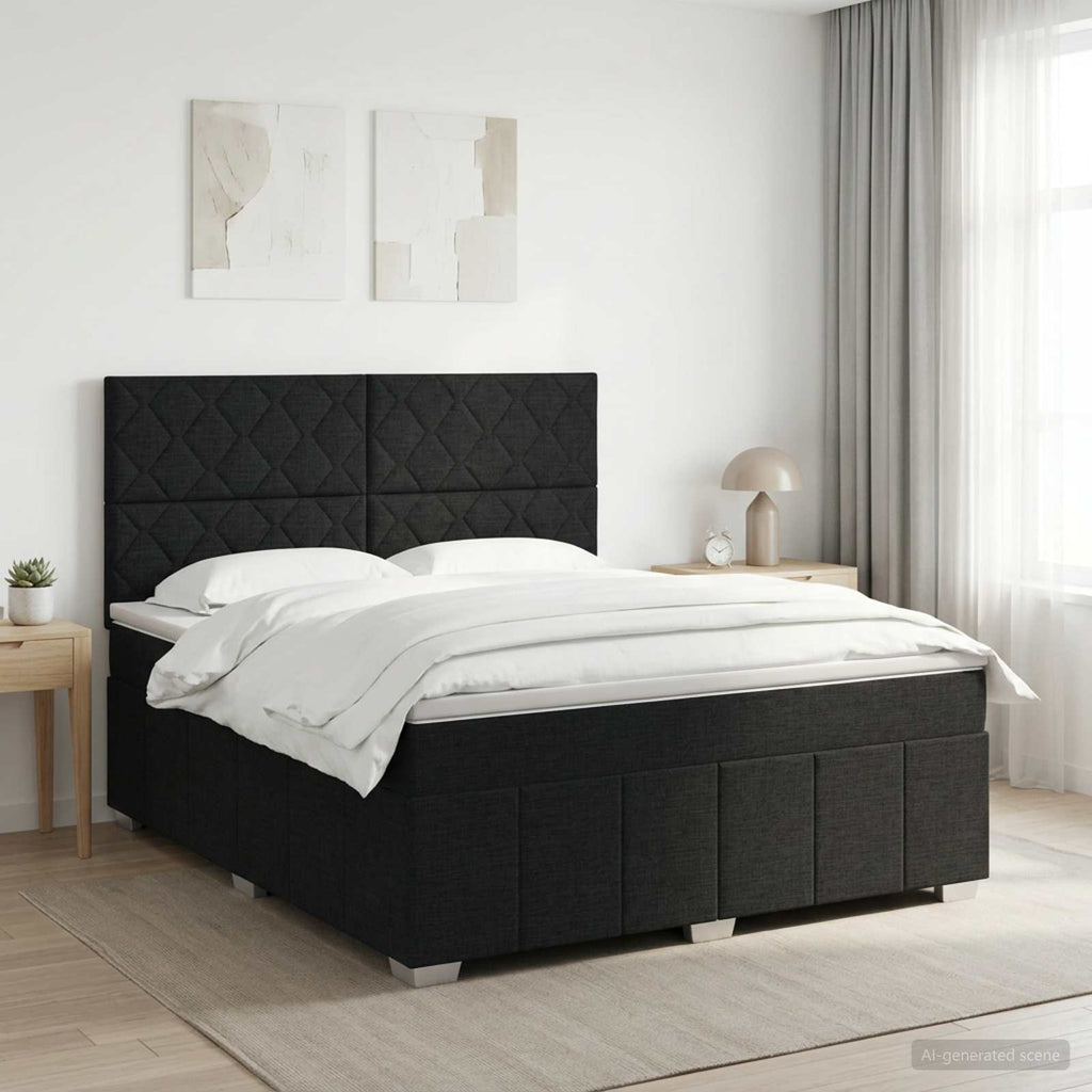vidaXL Łóżko kontynentalne z materacem Czarny 140 x 190 cm tkanina