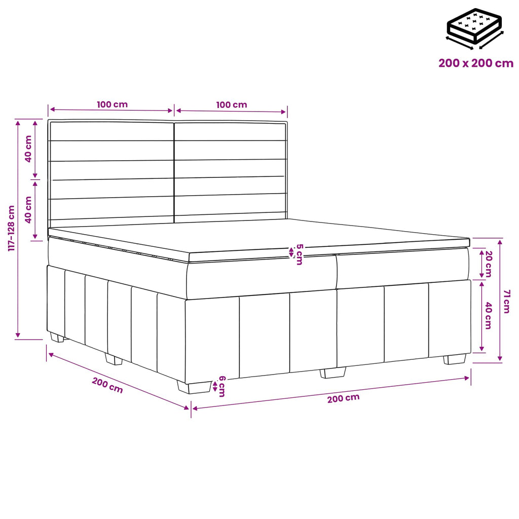 vidaXL Łóżko kontynentalne z materacem jasnoszary 200 x 200 cm tkanina