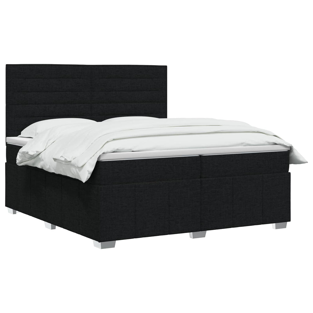 vidaXL Łóżko kontynentalne z materacem Czarny 200 x 200 cm tkanina