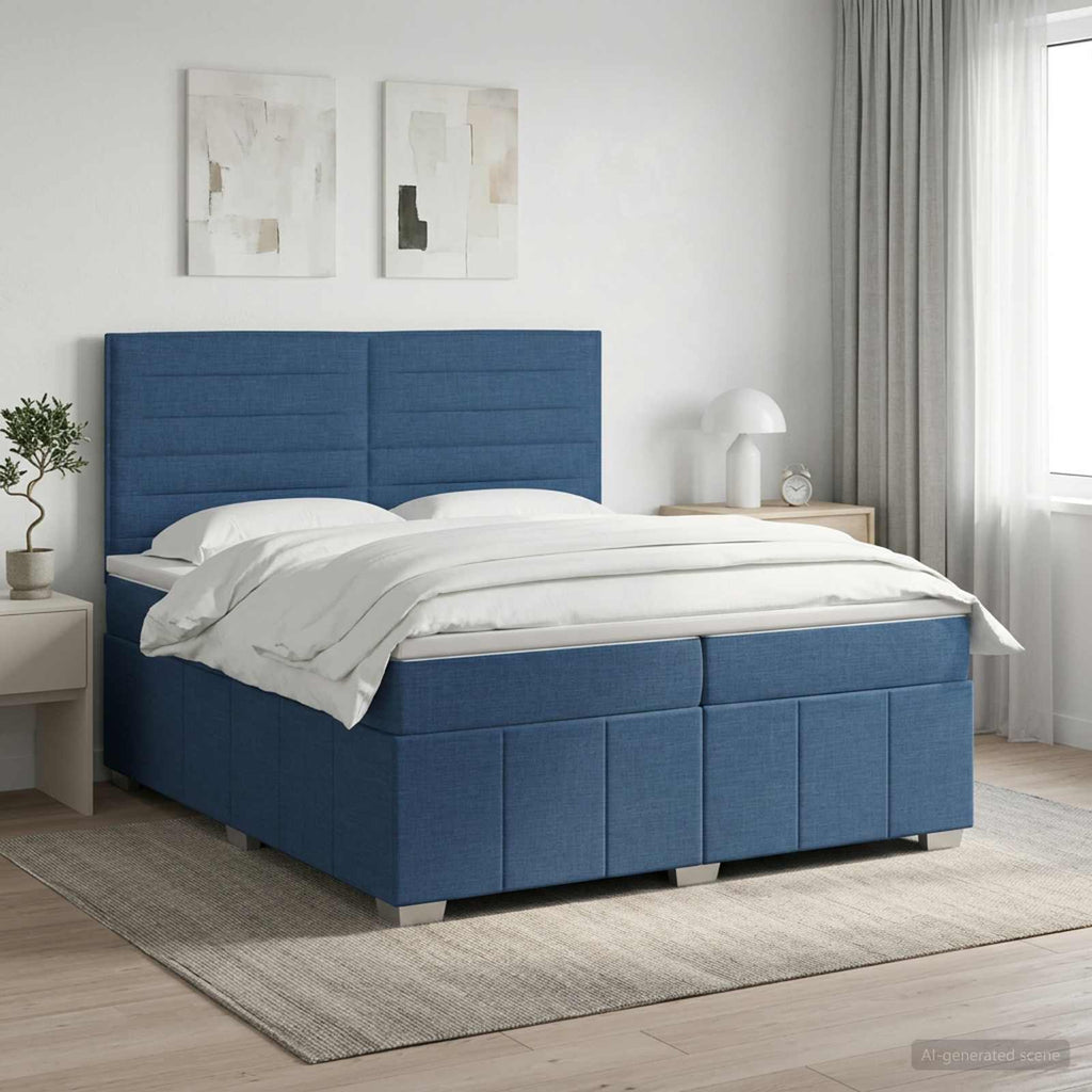 vidaXL Łóżko kontynentalne z materacem niebieski 200 x 200 cm tkanina
