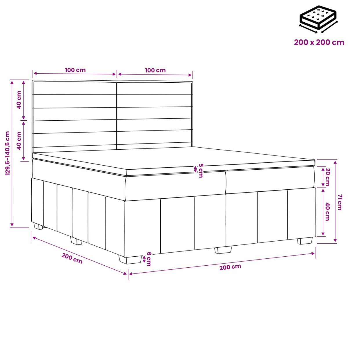 vidaXL Łóżko kontynentalne z materacem niebieski 200 x 200 cm tkanina