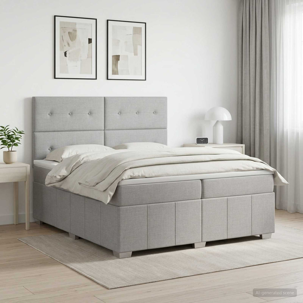 vidaXL Łóżko kontynentalne z materacem jasnoszary 200 x 200 cm tkanina