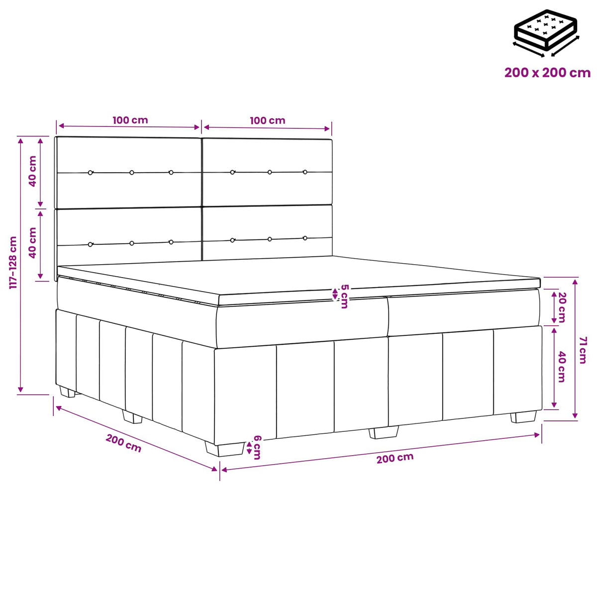 vidaXL Łóżko kontynentalne z materacem ciemnoszary 200 x 200 cm